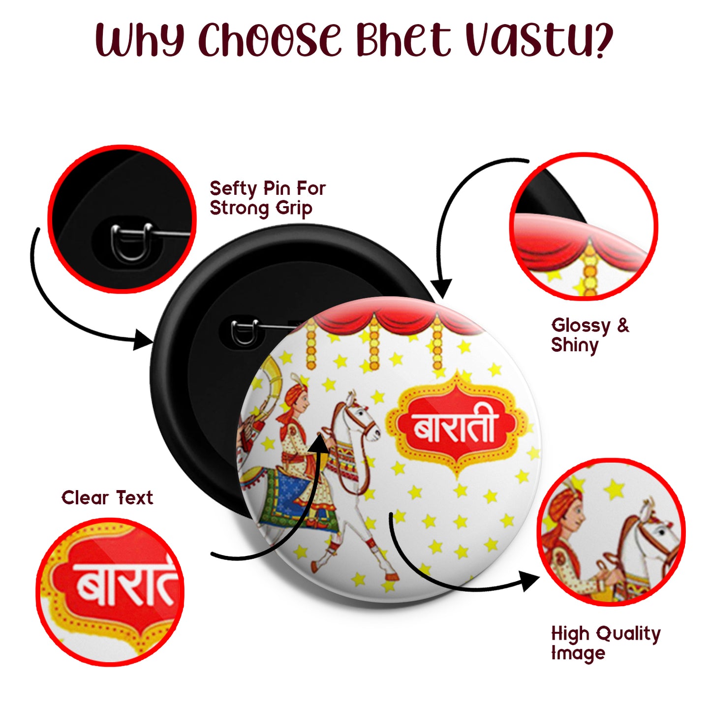 Barati | Wedding Badges | Size - 58mm