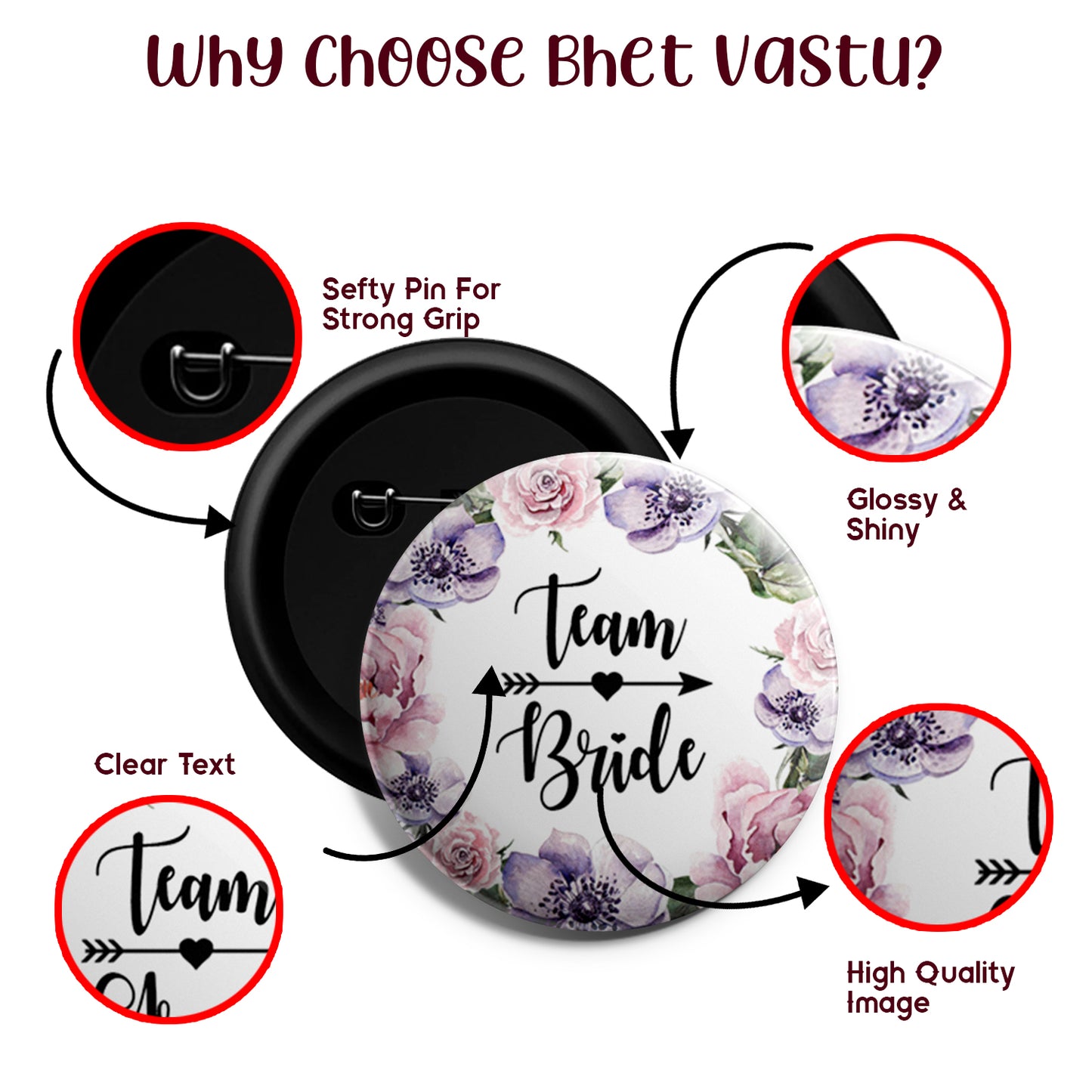 Team Bride | Wedding Badges | Size - 58mm