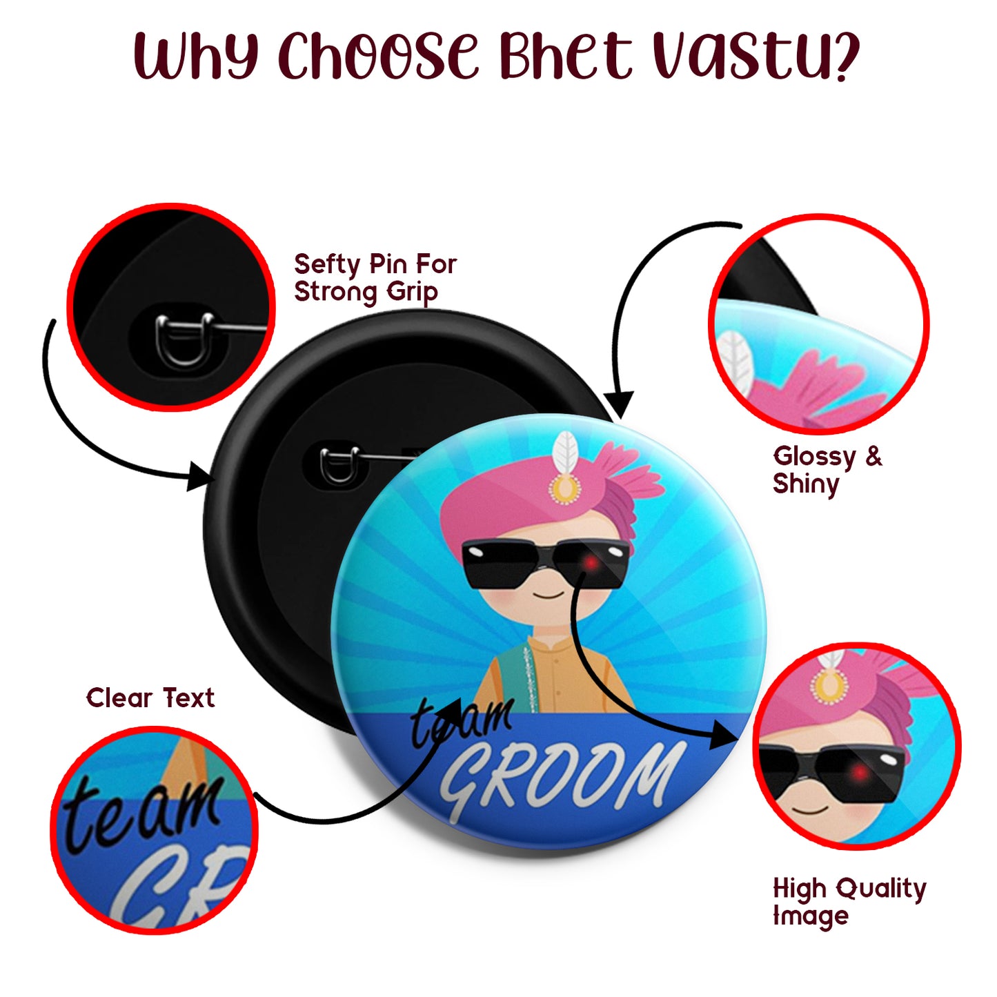 Team Groom | Wedding Badges | Size - 58mm