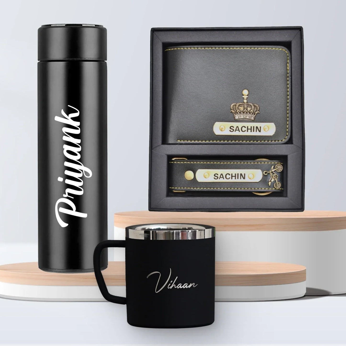 Personalized Temperature Bottle, Stainless Steel Mug & Men's Combo (2 pcs)