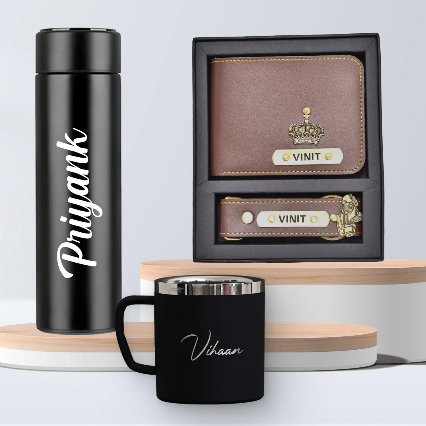 Personalized Temperature Bottle, Stainless Steel Mug & Men's Combo (2 pcs)