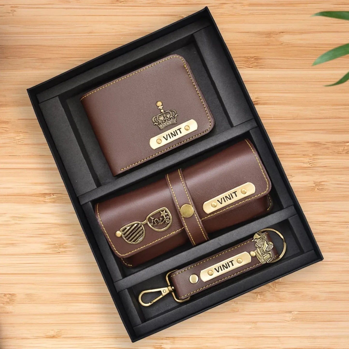 Premium Personalized Men's 3-Piece Combo | Faux Leather Gift Set