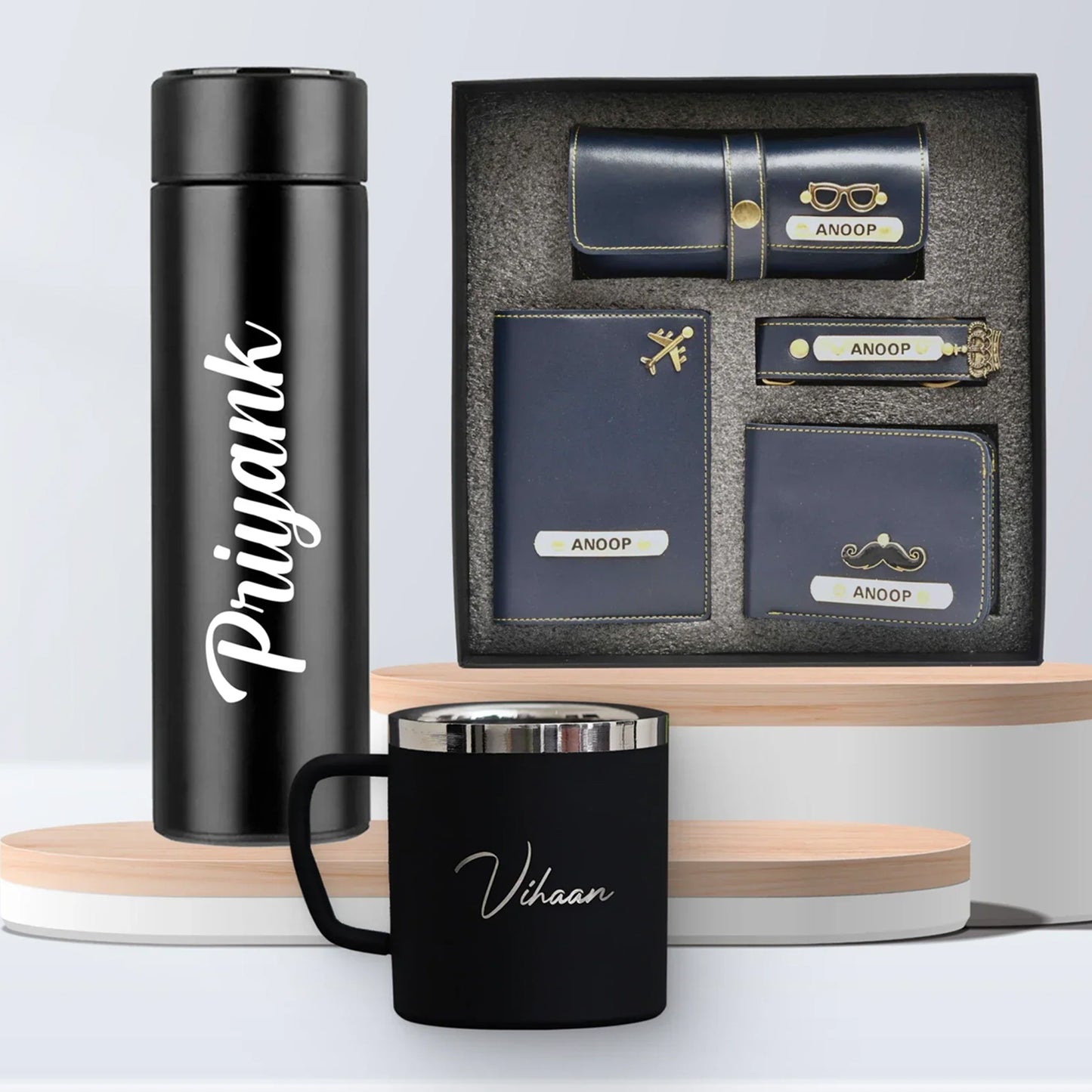 Personalized Stainless Steel Mug, Temperature Bottle & All in One Men's Combo (4 pcs)