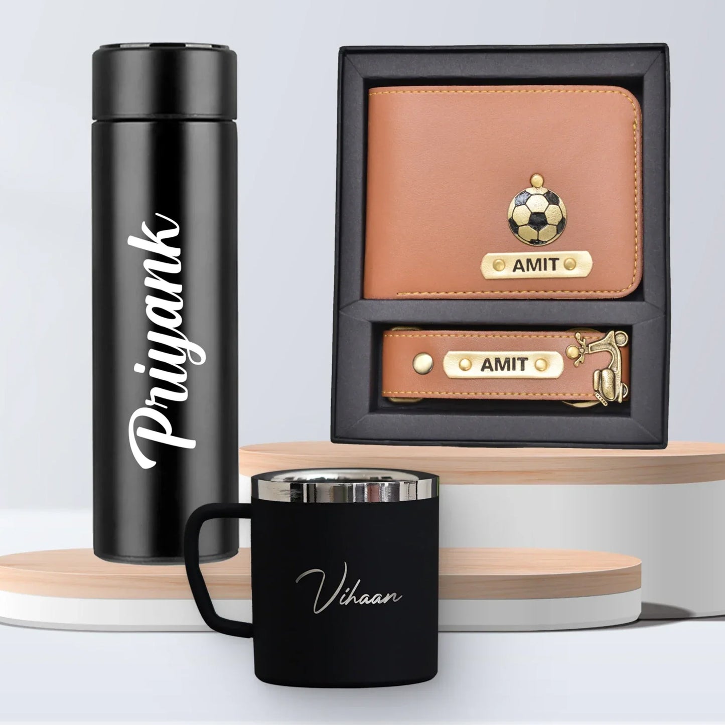 Personalized Temperature Bottle, Stainless Steel Mug & Men's Combo (2 pcs)